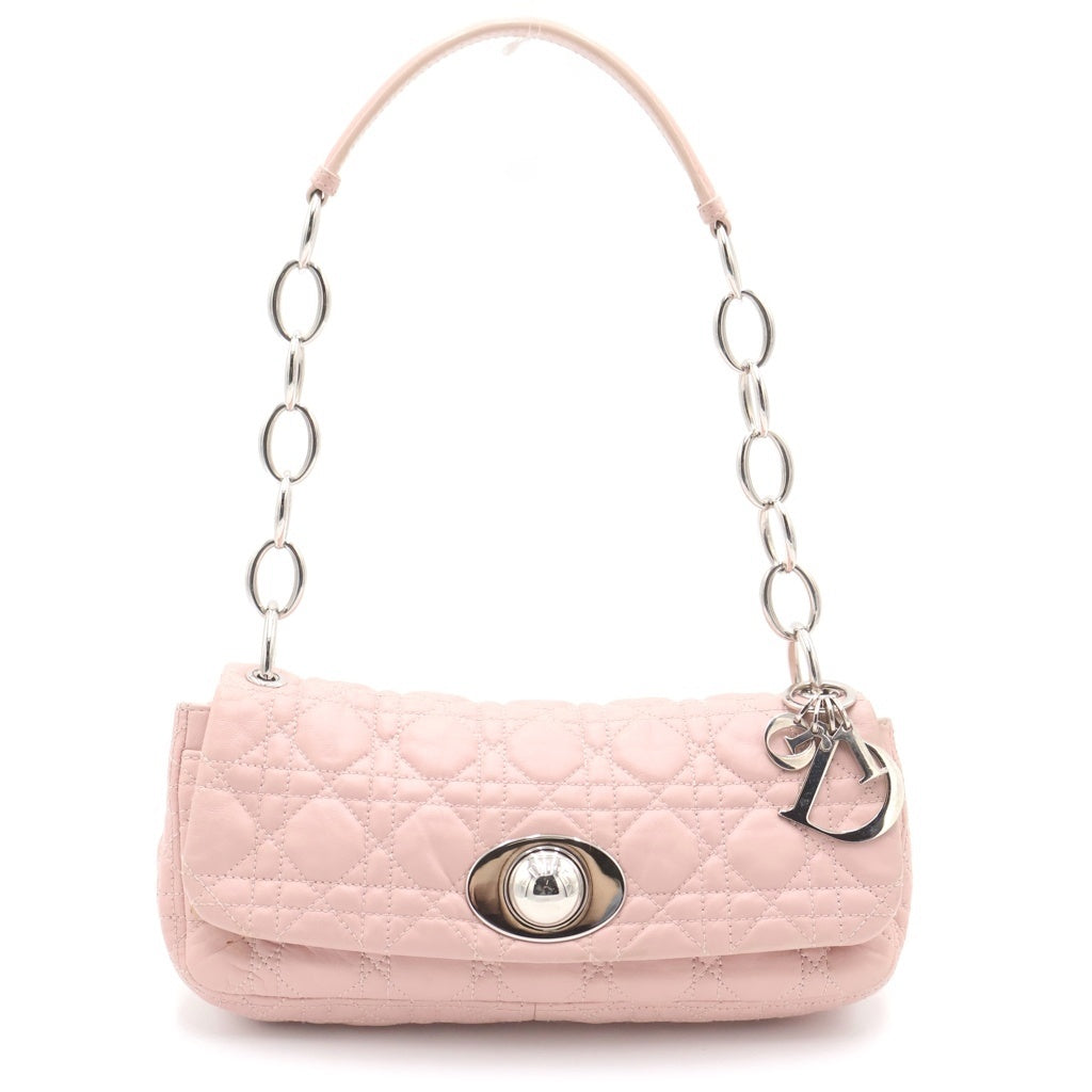Christian Dior(クリスチャンディオール) カナージュ ワンショルダーバッグ ハンドバッグ ピンク レザー シルバー金具 レディース
