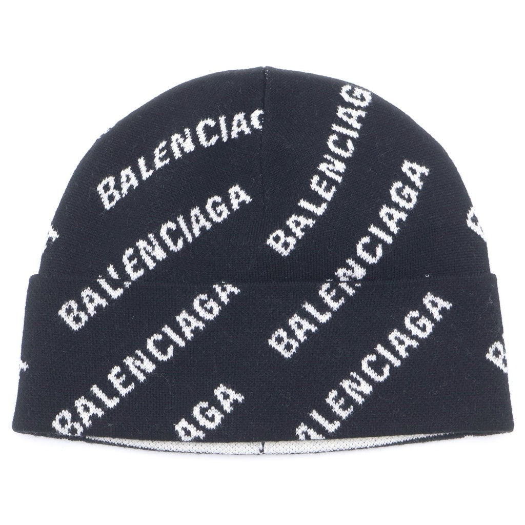 BALENCIAGA(バレンシアガ) 22AW オールオーバーロゴ ウール ニットキャップ 帽子 ブラック 719580 T1660