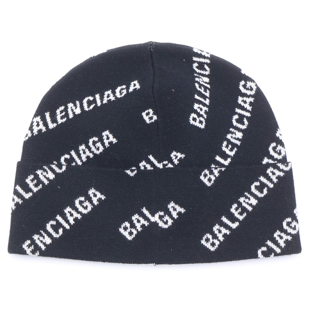 BALENCIAGA(バレンシアガ) 22AW オールオーバーロゴ ウール ニットキャップ 帽子 ブラック 719580 T1660