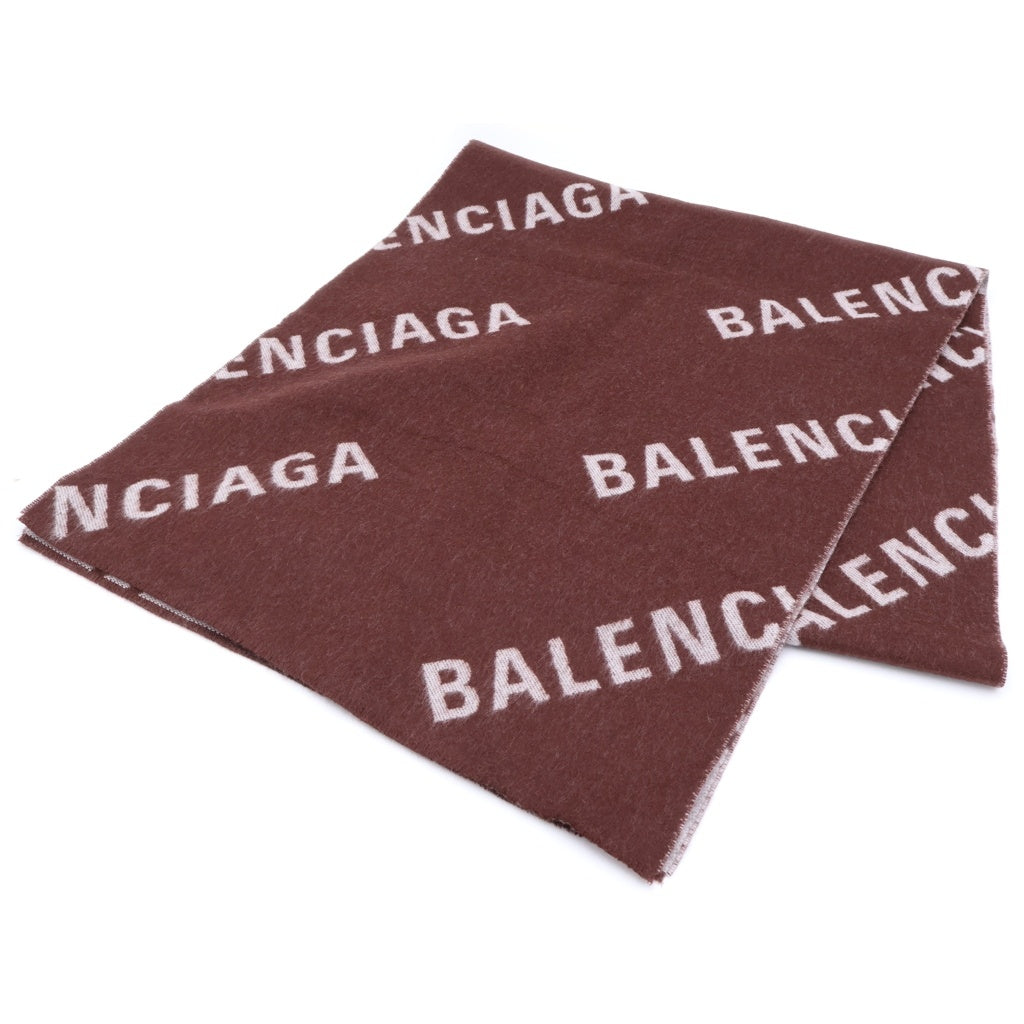 BALENCIAGA(バレンシアガ) 22AW オールオーバーロゴ ウールマフラー ブラウン 685514 420B8