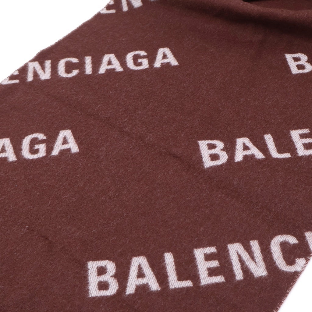 BALENCIAGA(バレンシアガ) 22AW オールオーバーロゴ ウールマフラー ブラウン 685514 420B8
