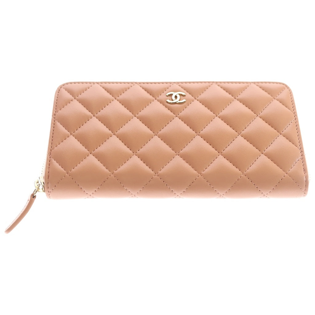 CHANEL(シャネル) マトラッセ ラウンドファスナー長財布 ロングウォレット カードケース サーモンピンク オレンジ ラムスキン ゴールド金具 レディース