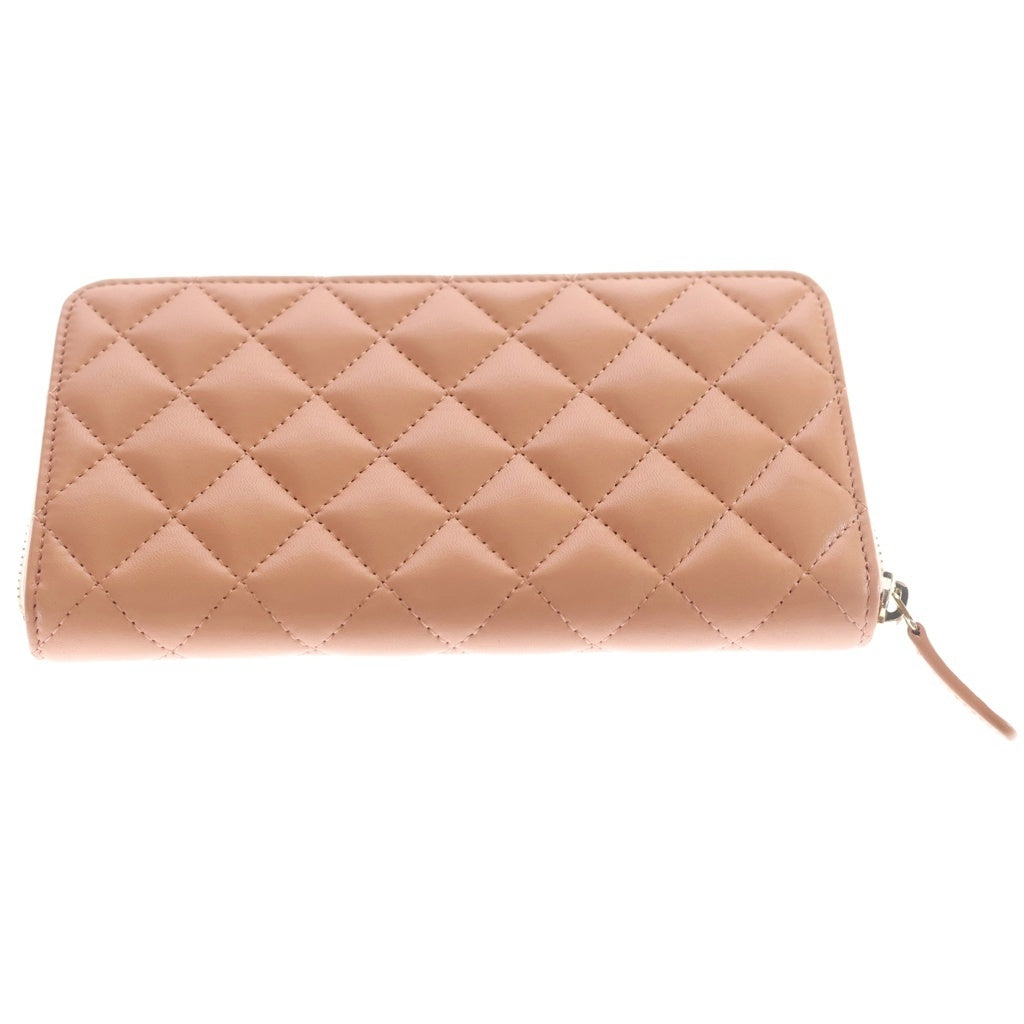 CHANEL(シャネル) マトラッセ ラウンドファスナー長財布 ロングウォレット カードケース サーモンピンク オレンジ ラムスキン ゴールド金具 レディース