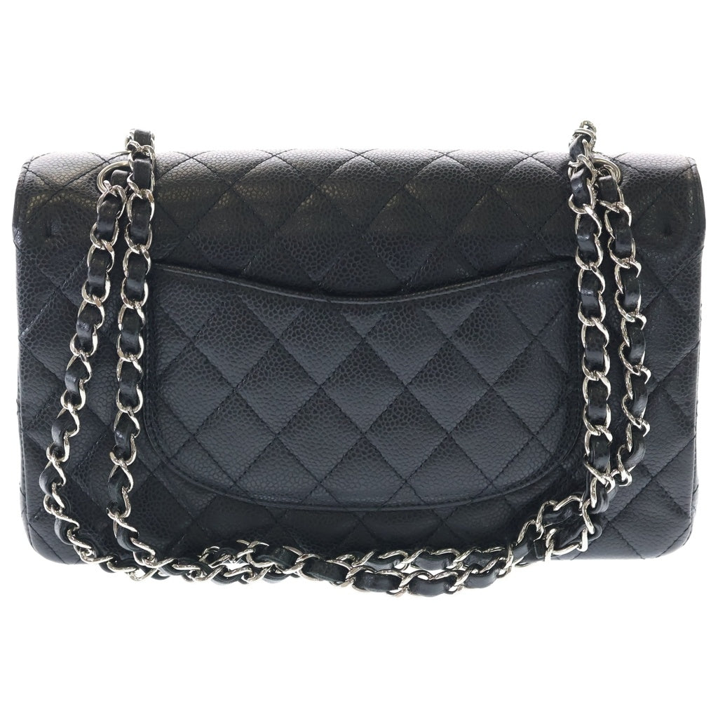 CHANEL(シャネル) マトラッセ25 ダブルフラップダブルチェーン ショルダーバッグ ブラック キャビアスキン レザー A01112 シルバー金具 レディース