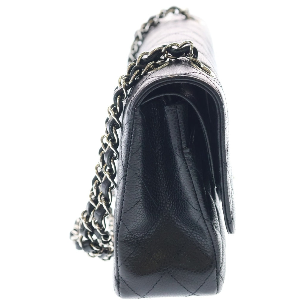 CHANEL(シャネル) マトラッセ25 ダブルフラップダブルチェーン ショルダーバッグ ブラック キャビアスキン レザー A01112 シルバー金具 レディース