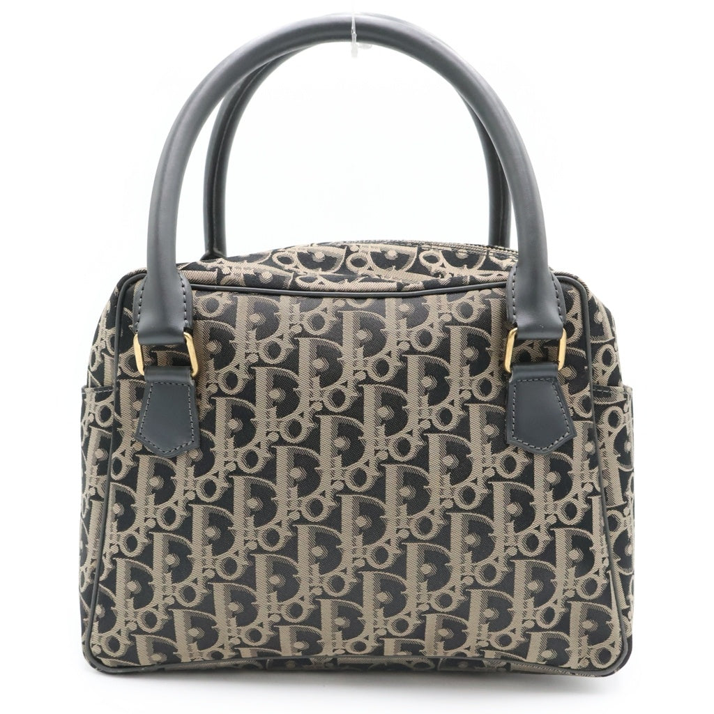 Christian Dior(クリスチャンディオール) トロッター ミニボストンバッグ ハンドバッグ ブラック×ゴールド レザー ゴールド金具 レディース