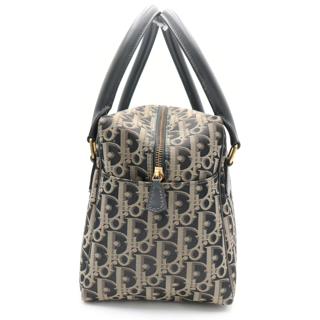Christian Dior(クリスチャンディオール) トロッター ミニボストンバッグ ハンドバッグ ブラック×ゴールド レザー ゴールド金具 レディース