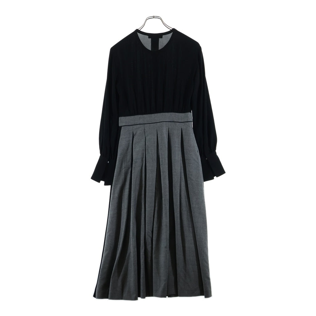 Max Mara(マックスマーラ) ウール切り替え 長袖 タック フレア ワンピース ブラック/グレー レディース 622602036