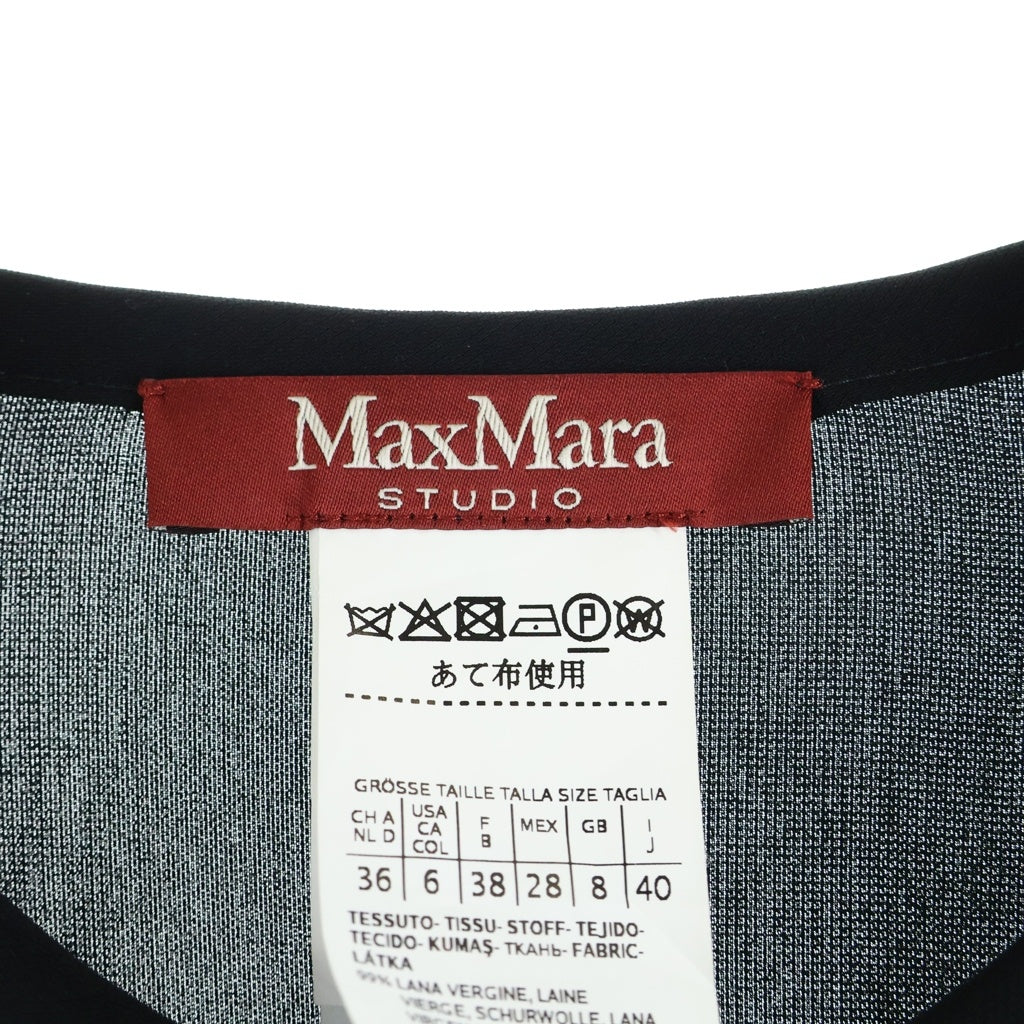 Max Mara(マックスマーラ) ウール切り替え 長袖 タック フレア ワンピース ブラック/グレー レディース 622602036