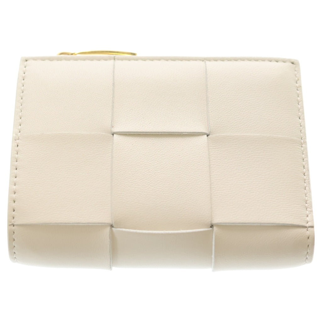 BOTTEGA VENETA(ボッテガヴェネタ) マキシイントレチャート カセット レザー コンパクトウォレット 二つ折り財布 ゴールド金具 ホワイト レディース