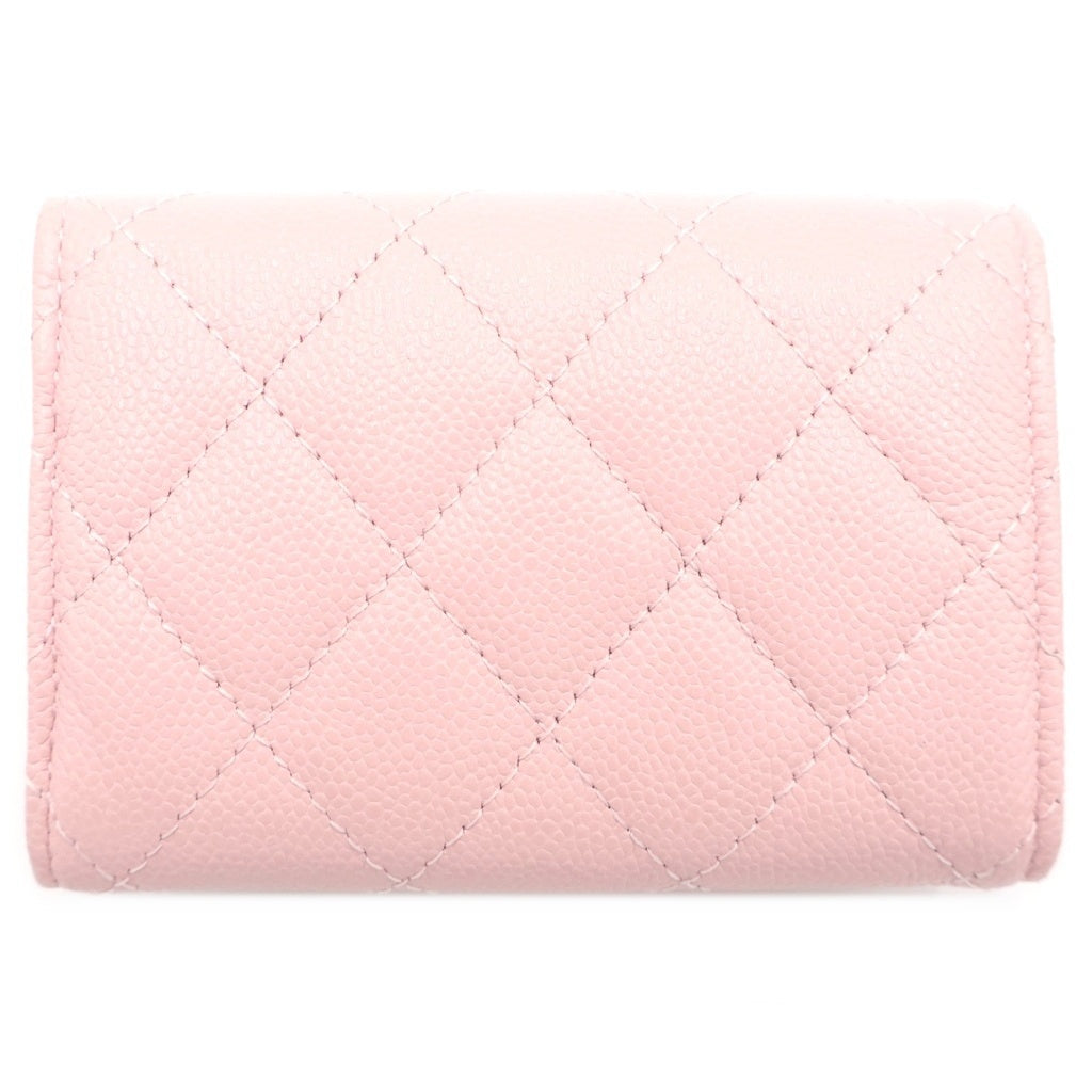 CHANEL(シャネル) マトラッセ 三つ折り財布 コンパクトウォレット コインケース ミニ財布 ピンク キャビアスキン ゴールド金具 レディース