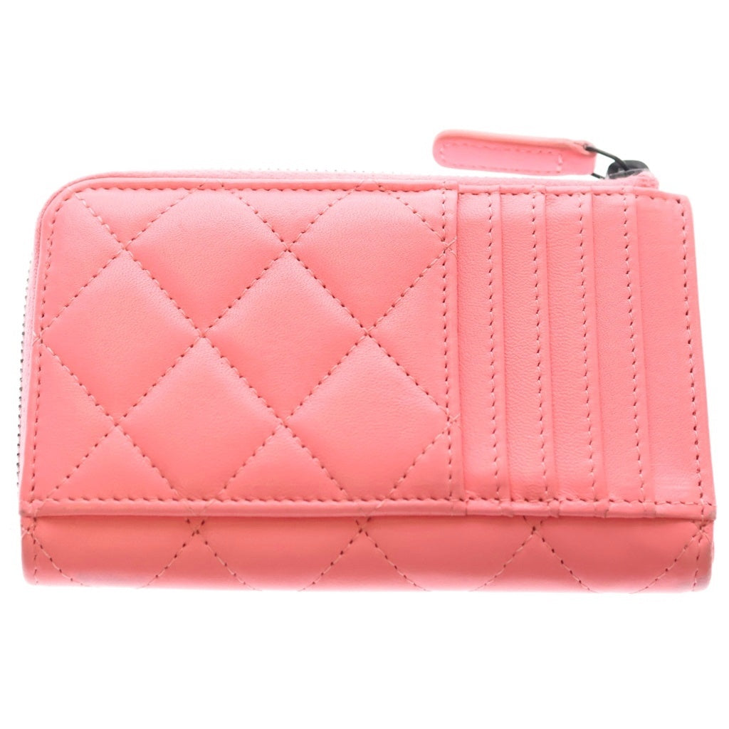 CHANEL(シャネル) マトラッセ フラグメントケース カードケース ミニ財布 サーモンピンク ラムスキン ブラック金具 レディース
