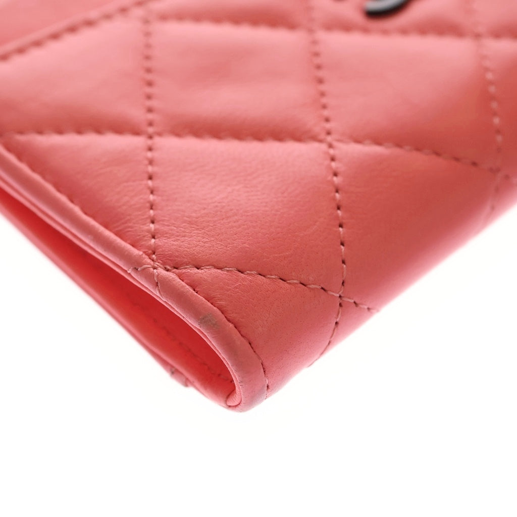CHANEL(シャネル) マトラッセ フラグメントケース カードケース ミニ財布 サーモンピンク ラムスキン ブラック金具 レディース