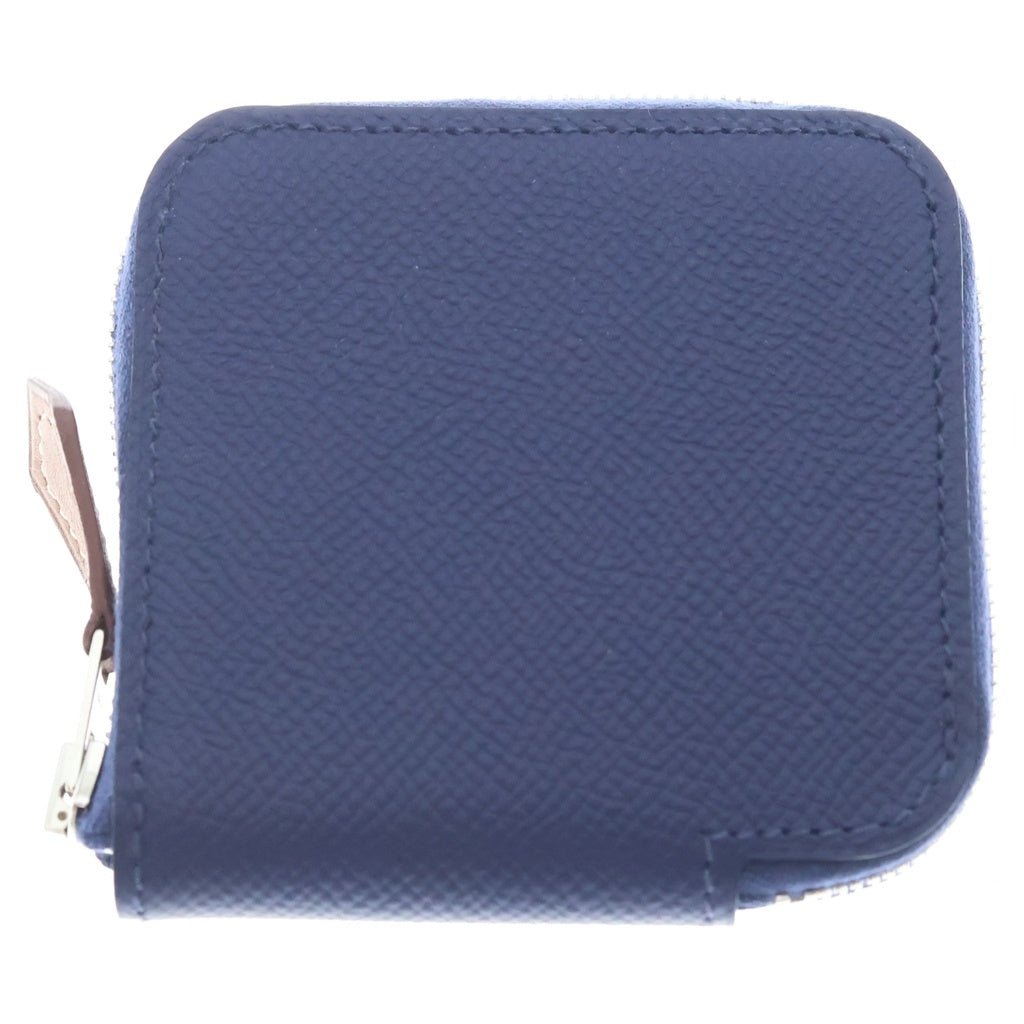HERMES(エルメス) アザップ コンパクト シルクイン ミニ財布 コインケース ブルー/イエロー ネイビー レザー A刻印 シルバー金具 レディース