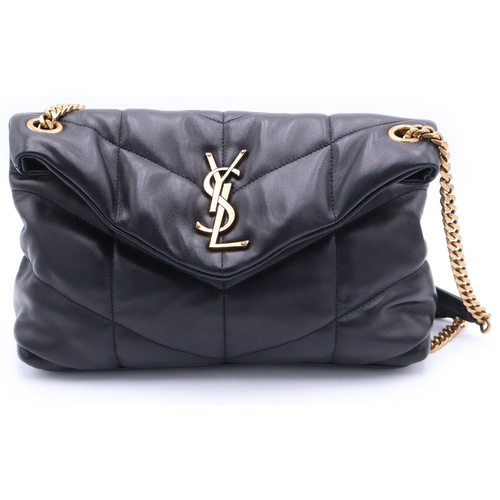 SAINT LAURENT PARIS(サンローランパリ) パファー スモール チェーンショルダーバッグ ブラック レザー 57747 ゴールド金具 レディース