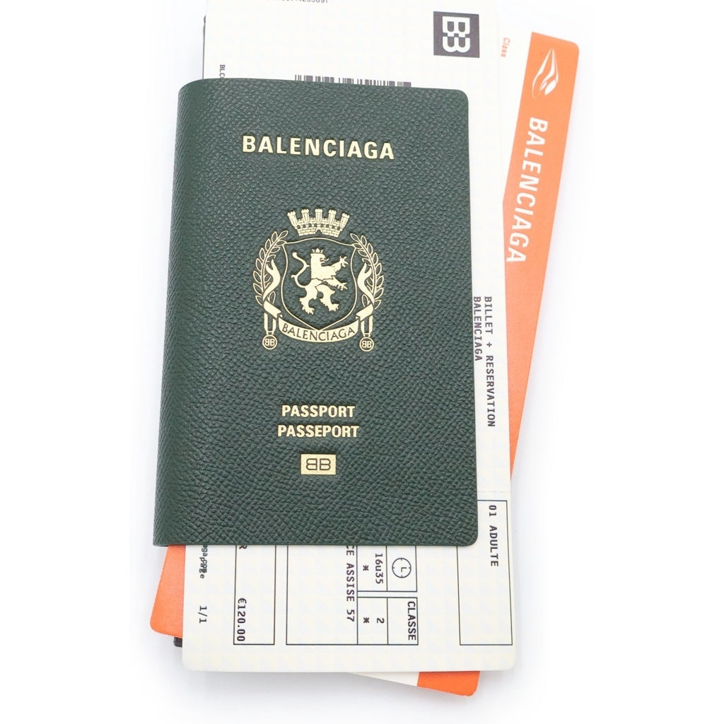 BALENCIAGA(バレンシアガ) パスポートモチーフ 二つ折り財布 ロングウォレット カードケース グリーン/オレンジ レザー 787777 シルバー金具 レディース