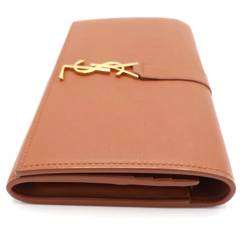 SAINT LAURENT PARIS(サンローランパリ) ラージ ロングウォレット 長財布 カードケース ブラウン レザー ゴールド金具 レディース
