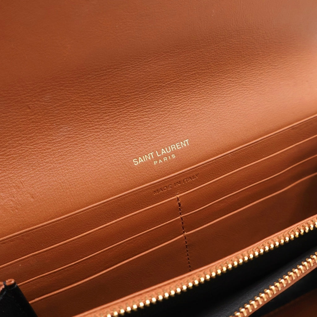 SAINT LAURENT PARIS(サンローランパリ) ラージ ロングウォレット 長財布 カードケース ブラウン レザー ゴールド金具 レディース