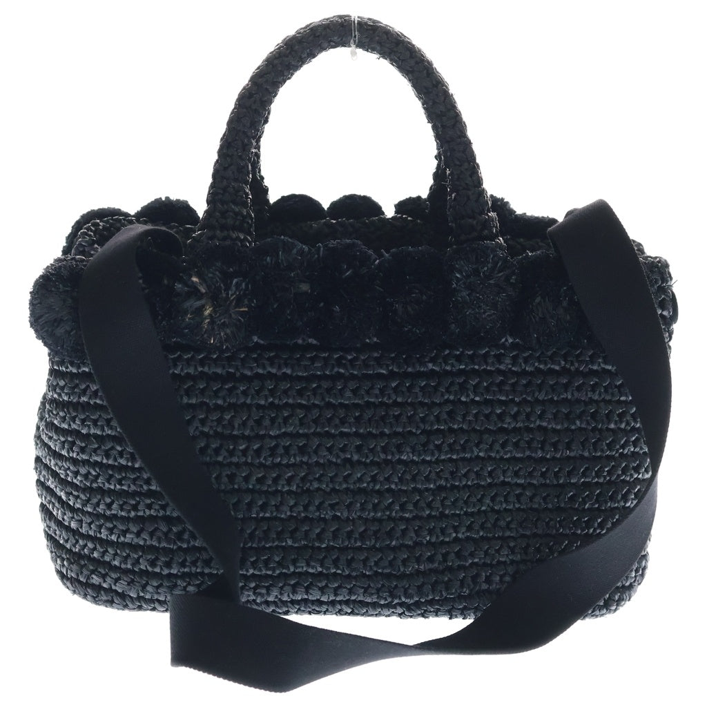 PRADA(プラダ) ラフィア ポンポン 2WAYハンドバッグ ショルダーバッグ ブラック 1BG889 レディース