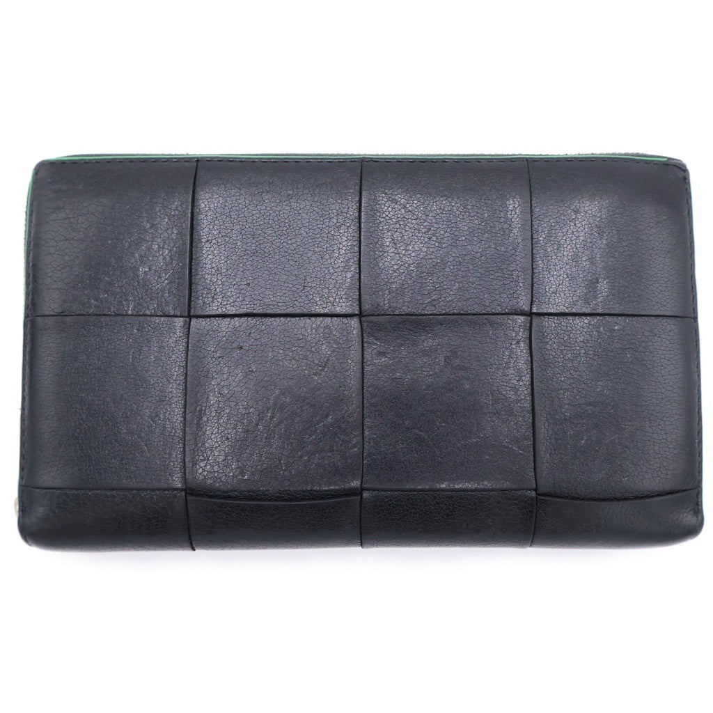 BOTTEGA VENETA(ボッテガヴェネタ) カセット マキシイントレチャート レザー ジップアラウンドウォレット 長財布 ブラック レディース