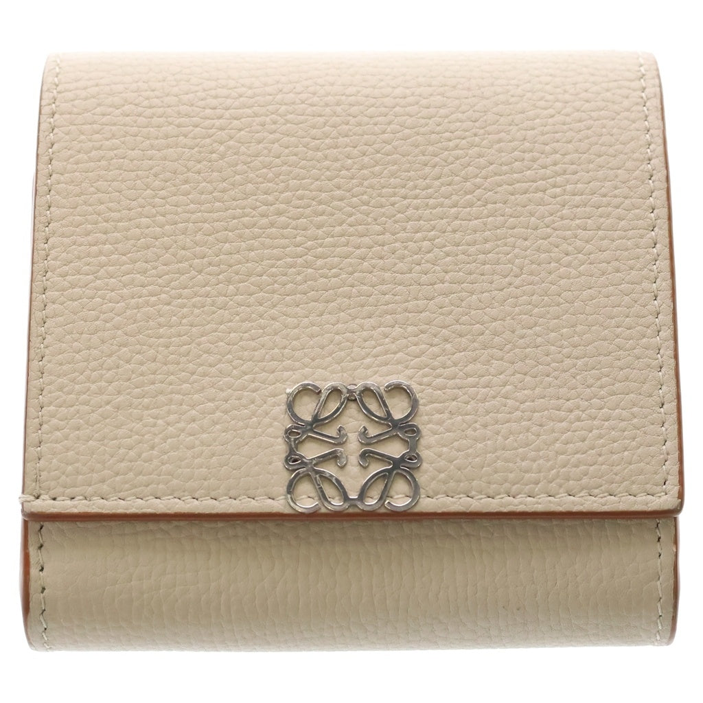 LOEWE(ロエベ) アナグラムロゴプレート トライフォールド レザー コンパクトウォレット 二つ折り財布 ベージュ レディース
