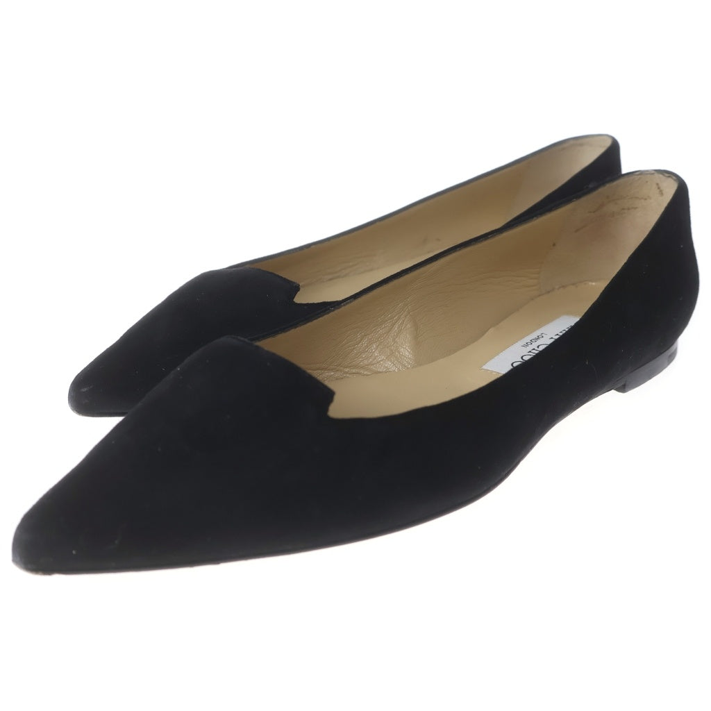 JIMMY CHOO(ジミーチュウ) スエードレザー フラット パンプス シューズ ブラック レディース