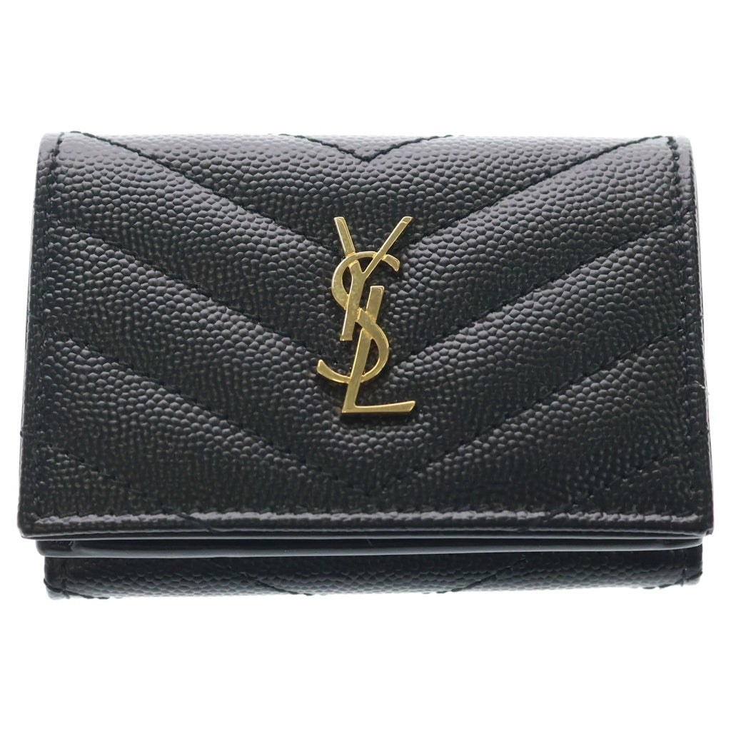 SAINT LAURENT PARIS(サンローランパリ) カサンドラロゴ オリガミ キャビアスキン レザー タイニー コンパクトウォレット 三つ折り財布 ブラック レディース