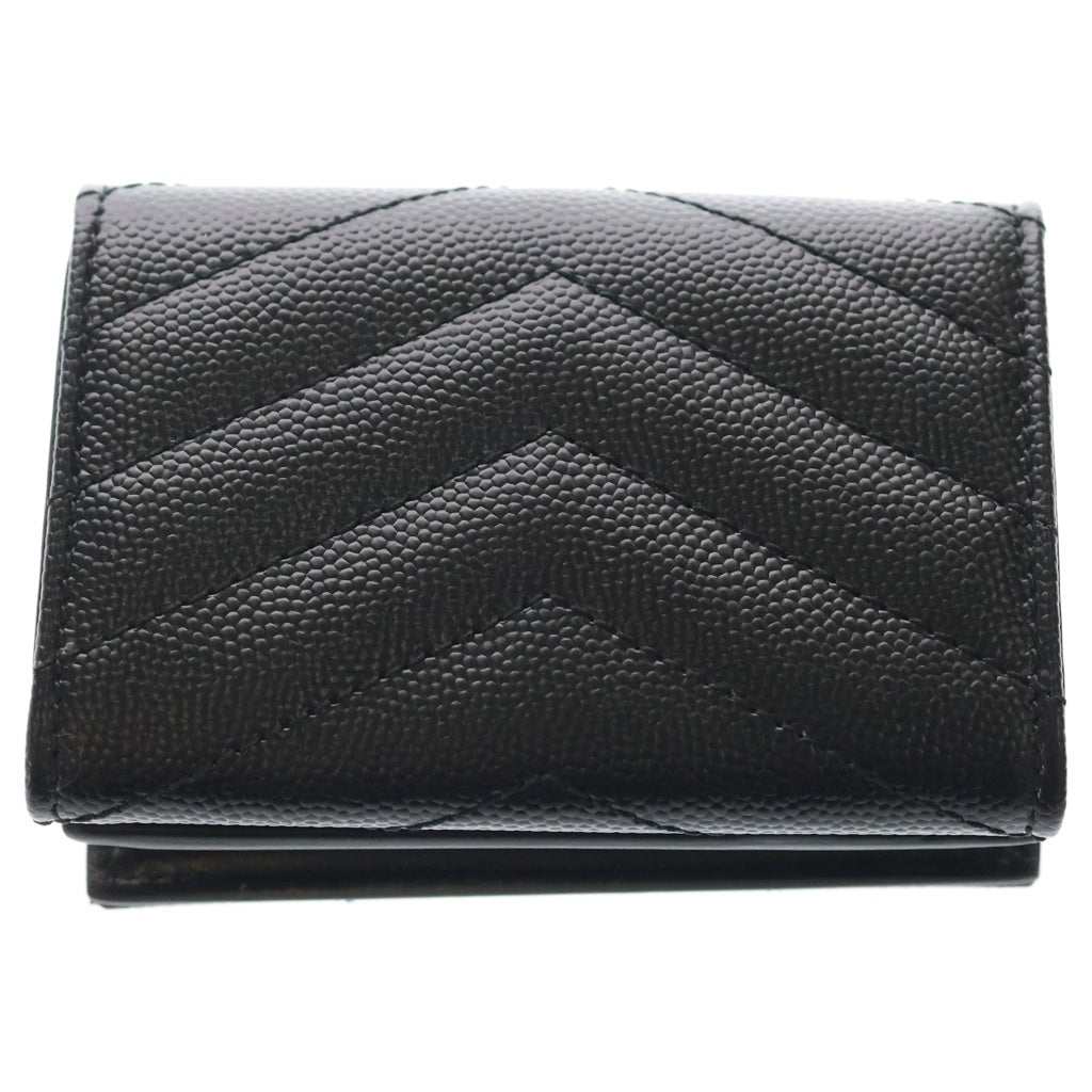 SAINT LAURENT PARIS(サンローランパリ) カサンドラロゴ オリガミ キャビアスキン レザー タイニー コンパクトウォレット 三つ折り財布 ブラック レディース