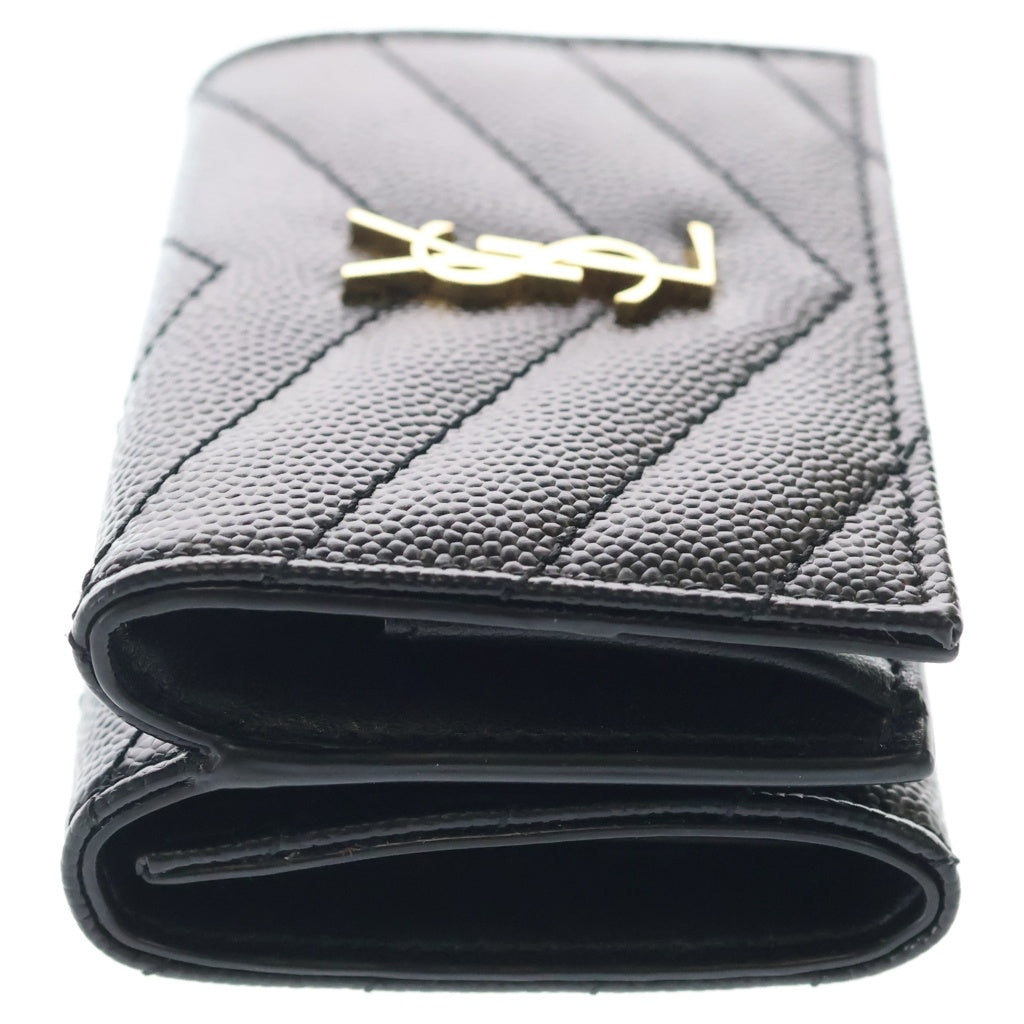 SAINT LAURENT PARIS(サンローランパリ) カサンドラロゴ オリガミ キャビアスキン レザー タイニー コンパクトウォレット 三つ折り財布 ブラック レディース
