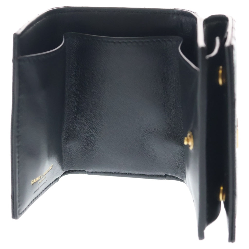 SAINT LAURENT PARIS(サンローランパリ) カサンドラロゴ オリガミ キャビアスキン レザー タイニー コンパクトウォレット 三つ折り財布 ブラック レディース