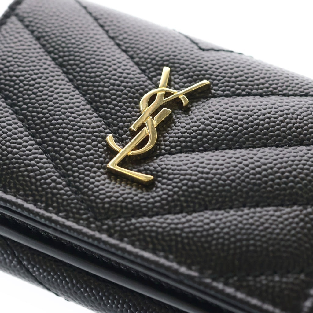SAINT LAURENT PARIS(サンローランパリ) カサンドラロゴ オリガミ キャビアスキン レザー タイニー コンパクトウォレット 三つ折り財布 ブラック レディース