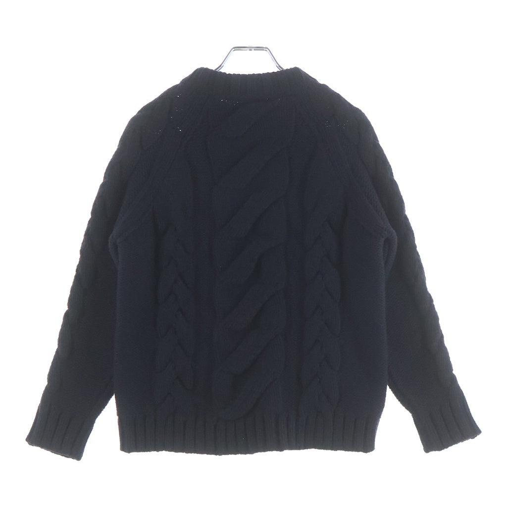HERMES(エルメス) カシミヤ モヘア混 ウール ケーブルニット ジップアップ クルーネック カーディガン ネイビー レディース