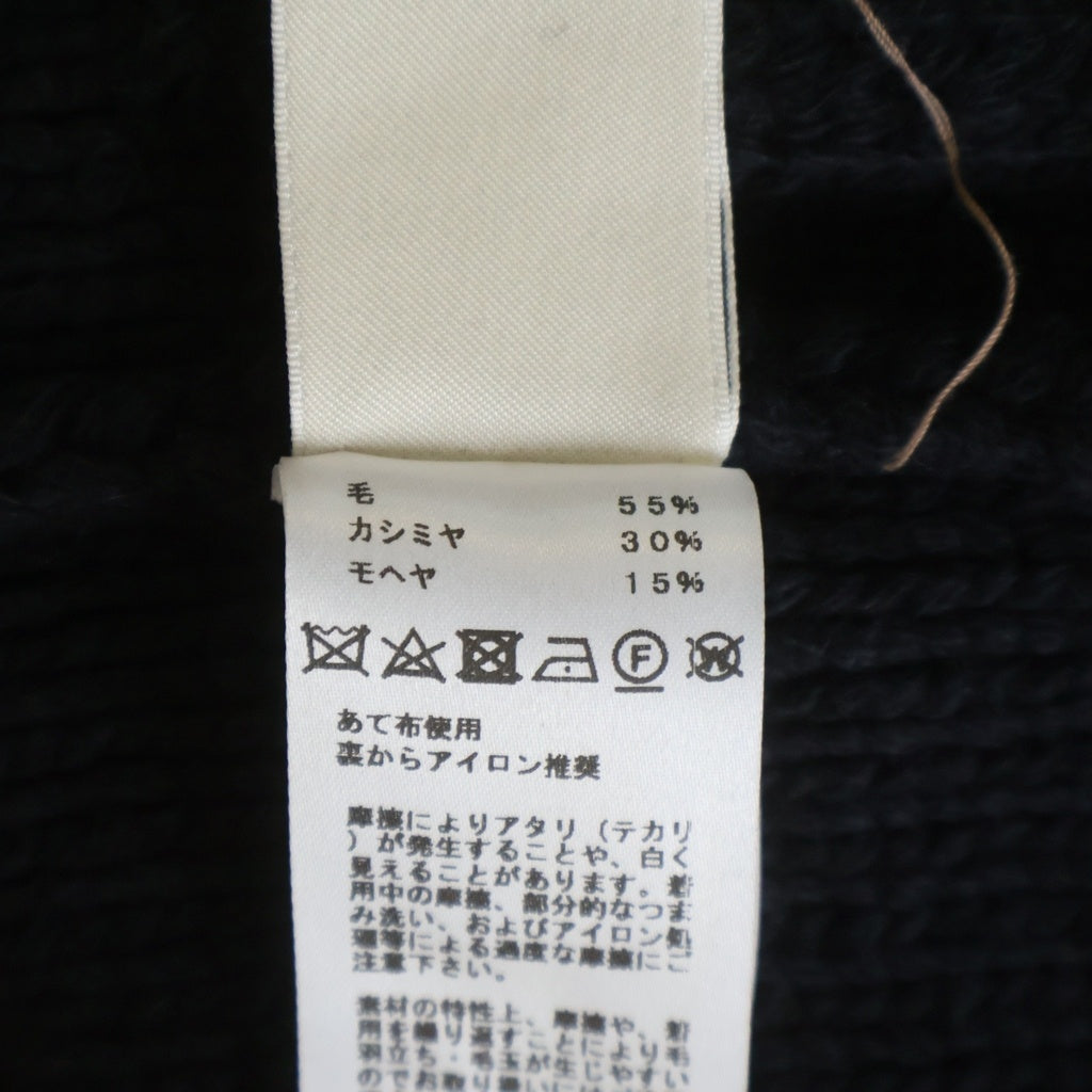 HERMES(エルメス) カシミヤ モヘア混 ウール ケーブルニット ジップアップ クルーネック カーディガン ネイビー レディース