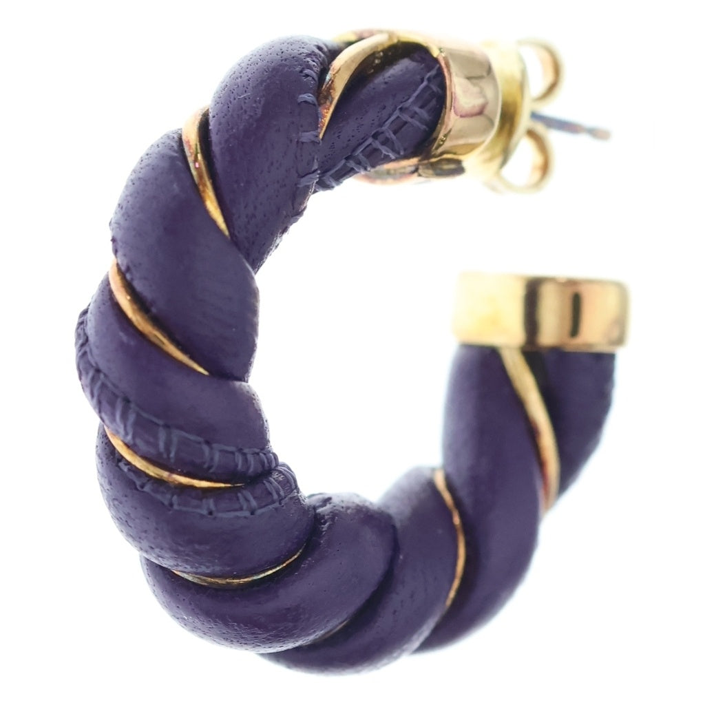 BOTTEGA VENETA(ボッテガヴェネタ) レザー フープ ピアス パープル ゴールド金具 レディース