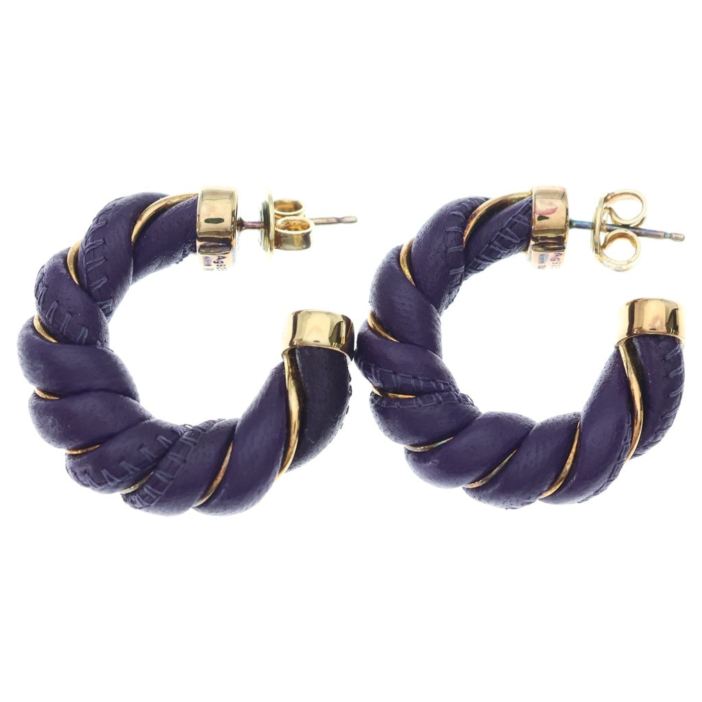 BOTTEGA VENETA(ボッテガヴェネタ) レザー フープ ピアス パープル ゴールド金具 レディース