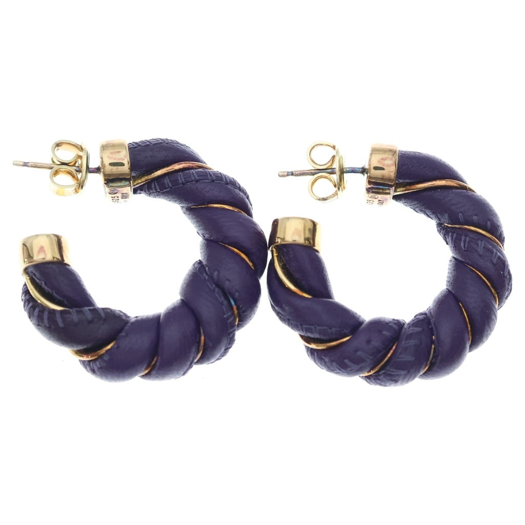 BOTTEGA VENETA(ボッテガヴェネタ) レザー フープ ピアス パープル ゴールド金具 レディース
