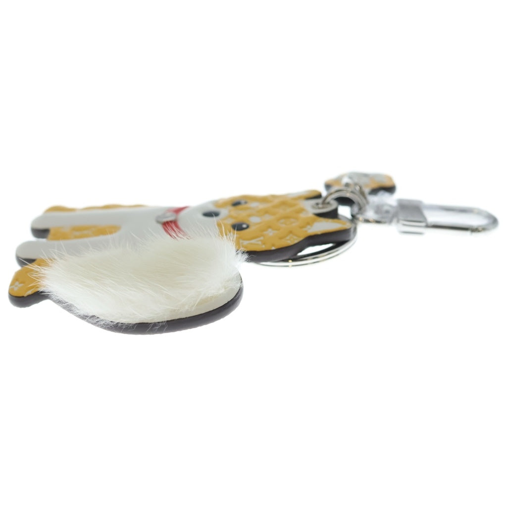 LOUIS VUITTON(ルイヴィトン) モノグラム ポルト クレ LVシバ バッグチャーム キーホルダー キーリング ホワイト×イエロー M01199 シルバー金具 レディース