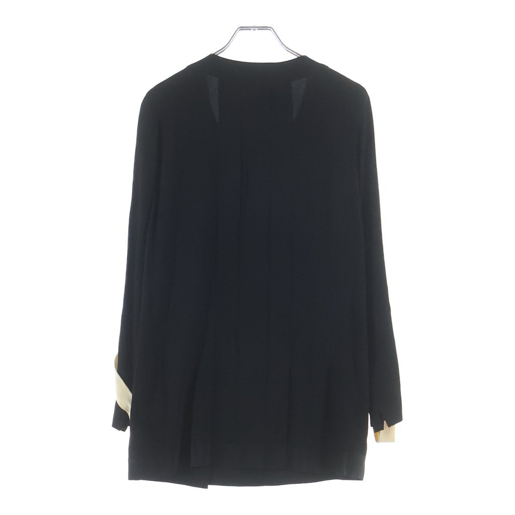 CHANEL(シャネル) プリーツデザイン ノーカラー 長袖シャツ ブラウス ブラック レディース