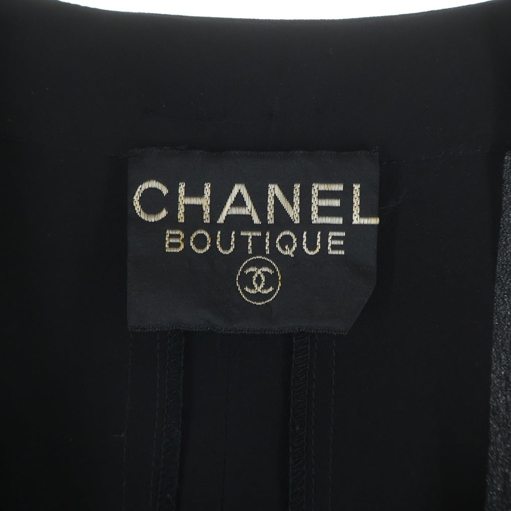CHANEL(シャネル) プリーツデザイン ノーカラー 長袖シャツ ブラウス ブラック レディース