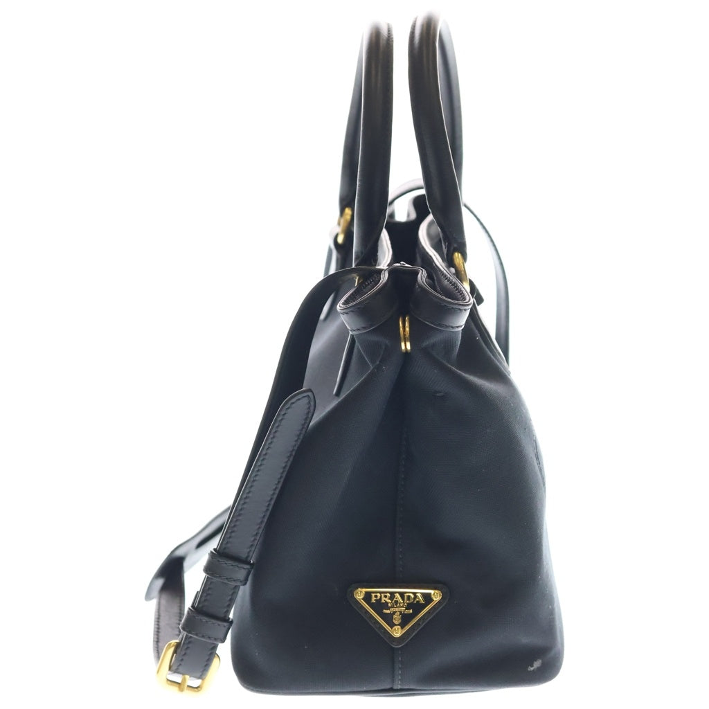 PRADA(プラダ) ロゴジャガード 2wayハンドバッグ ショルダーバッグ ブラック レザー×キャンバス 1BA172 ゴールド金具 レディース