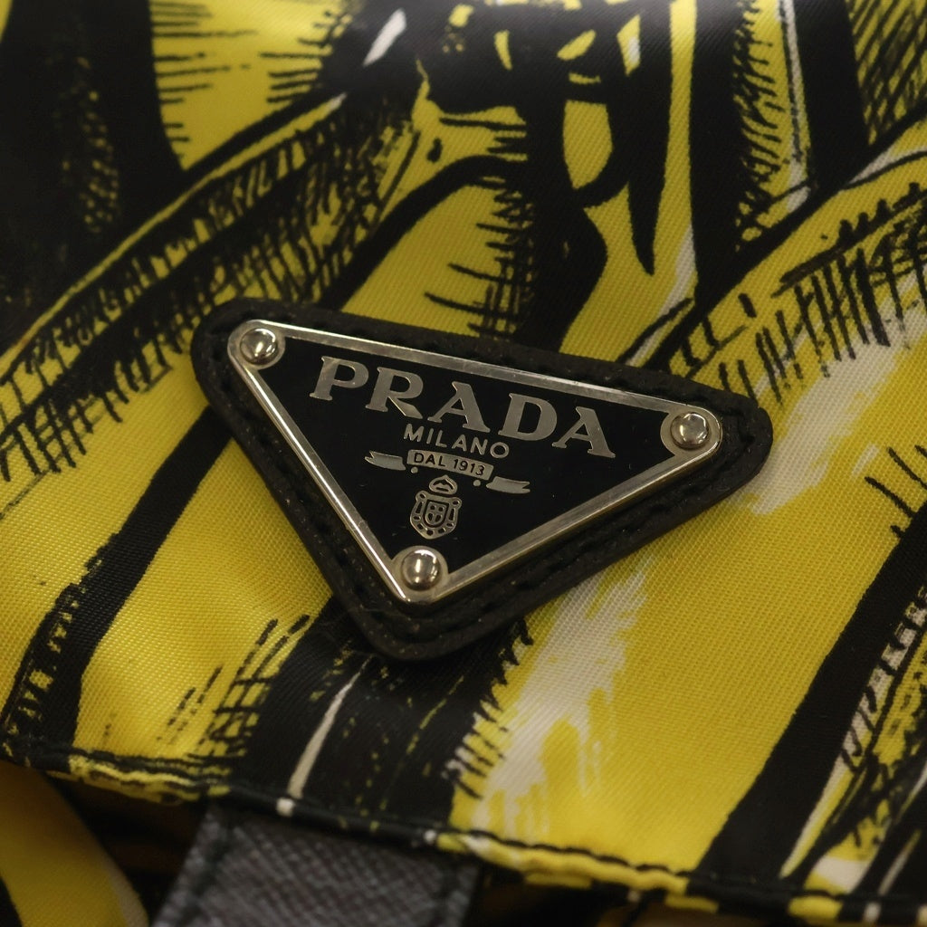 PRADA(プラダ) バックパック リュックサック イエロー×ブラック ナイロン 1BZ811 シルバー金具 レディース