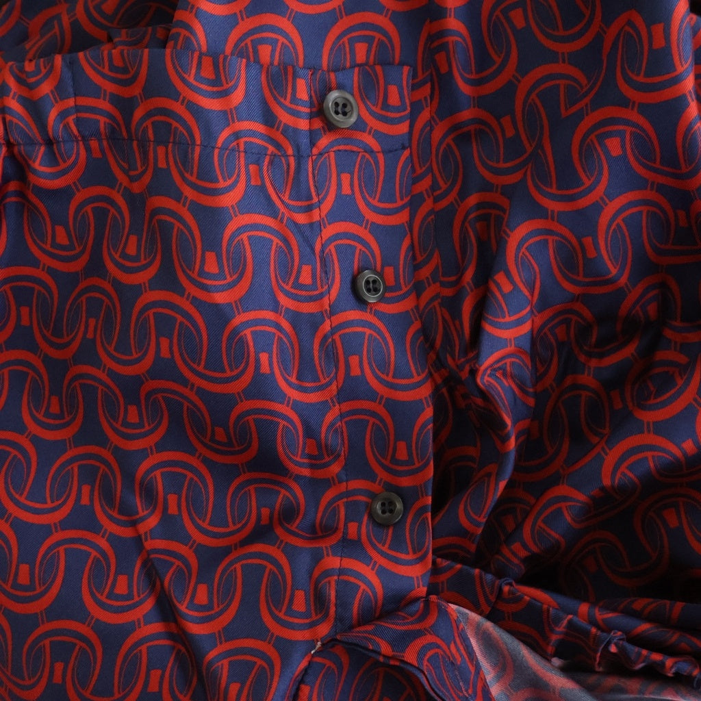 PRADA(プラダ) 総柄プリント シルク パジャマパンツ ネイビー/レッド PJ8B64 レディース