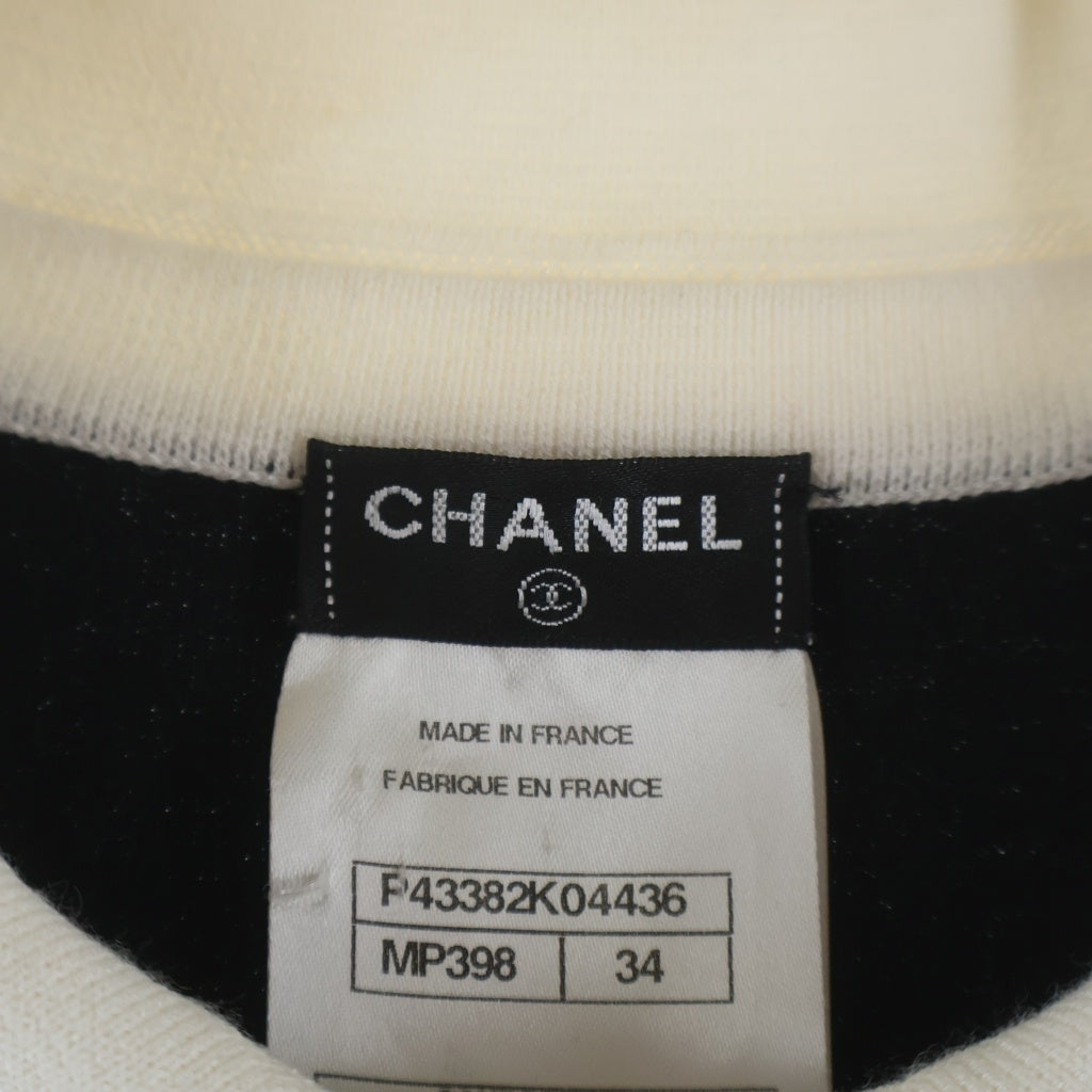 CHANEL(シャネル) ココマークボタン ダメージ加工 バイカラー レーヨン混 ニット 半袖 ワンピース ブラック/ホワイト レディース P43382K04436