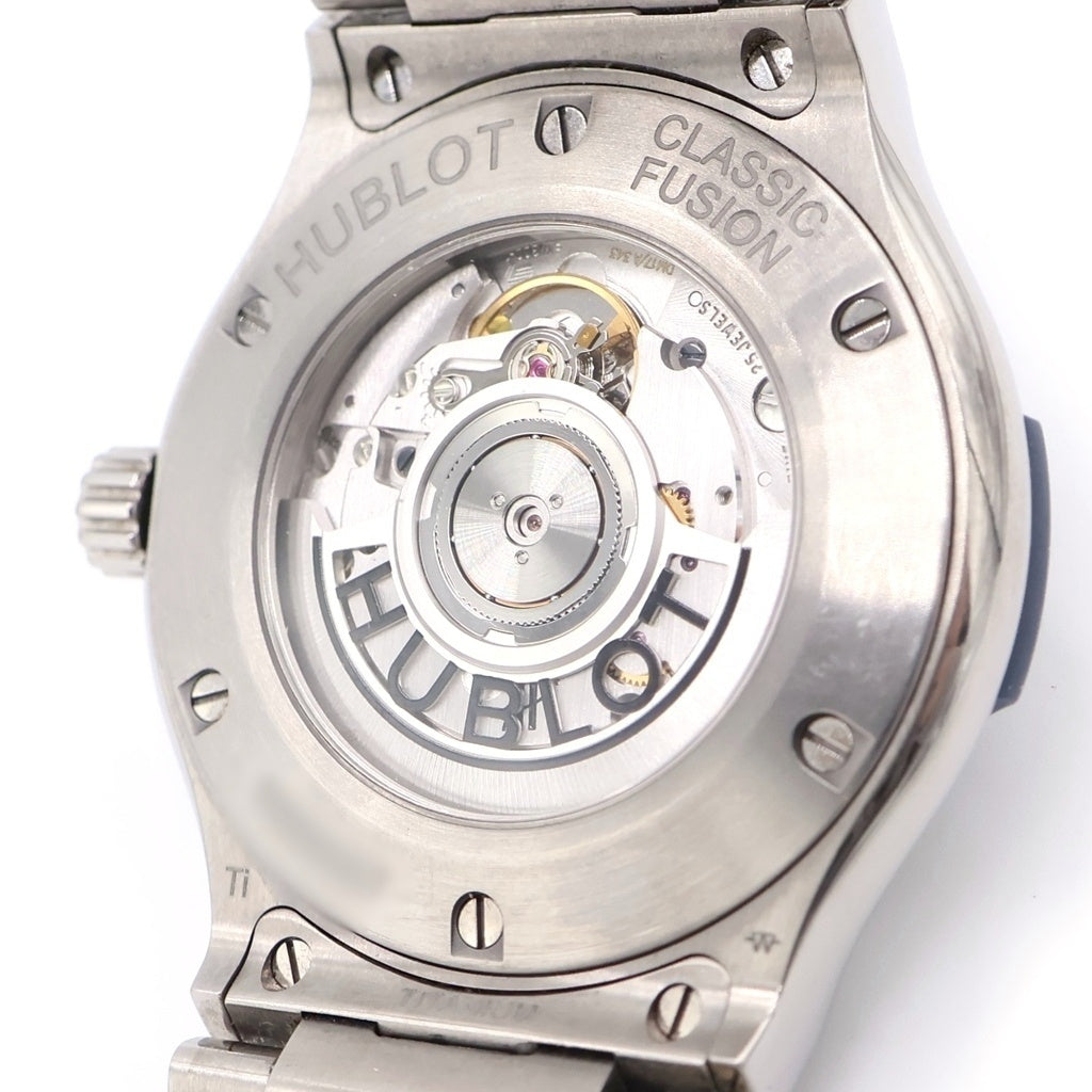 HUBLOT(ウブロ) クラシックフュージョン 青文字盤 チタニウム 自動巻き 腕時計 シルバー 585.NX.7170.NX