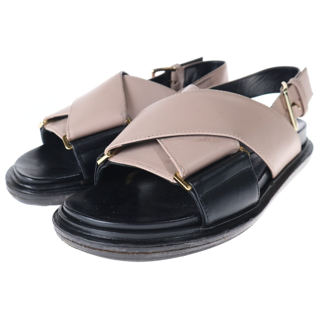 MARNI(マルニ) レザー ストラップ フラットサンダル ピンク/ブラック レディース