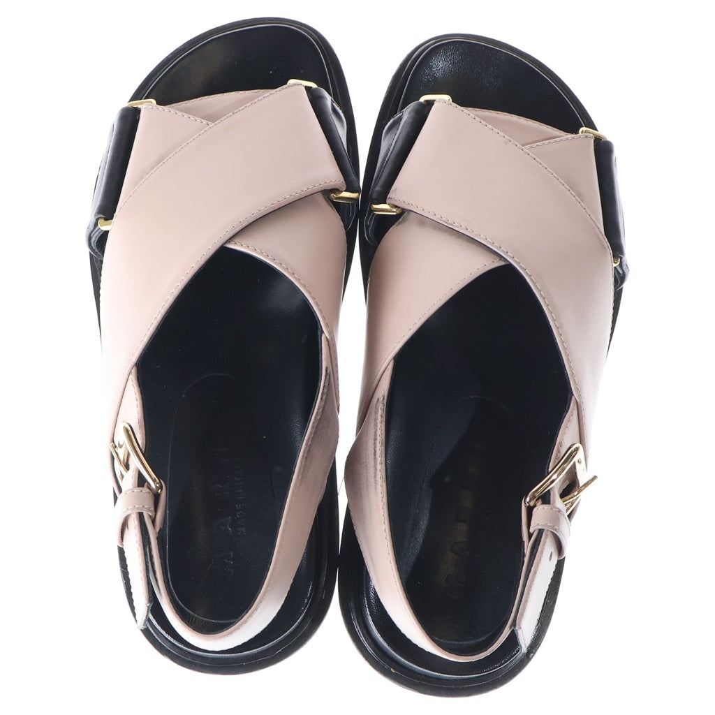 MARNI(マルニ) レザー ストラップ フラットサンダル ピンク/ブラック レディース