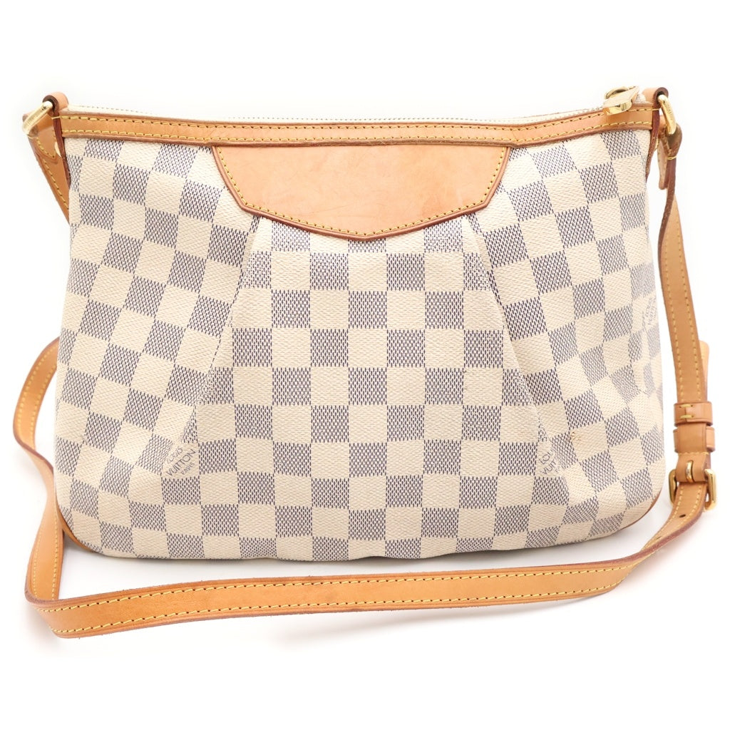 LOUIS VUITTON(ルイヴィトン) ダミエアズール シラクーサPM ショルダーバッグ ブラウン×ホワイト レザー×PVC N41113 ゴールド金具 レディース