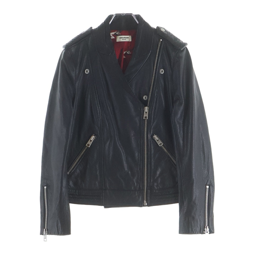 ZADIG&VOLTAIRE(ザディグエヴォルテール) カウレザー ダブルライダース ジップアップジャケット ブラック レディース