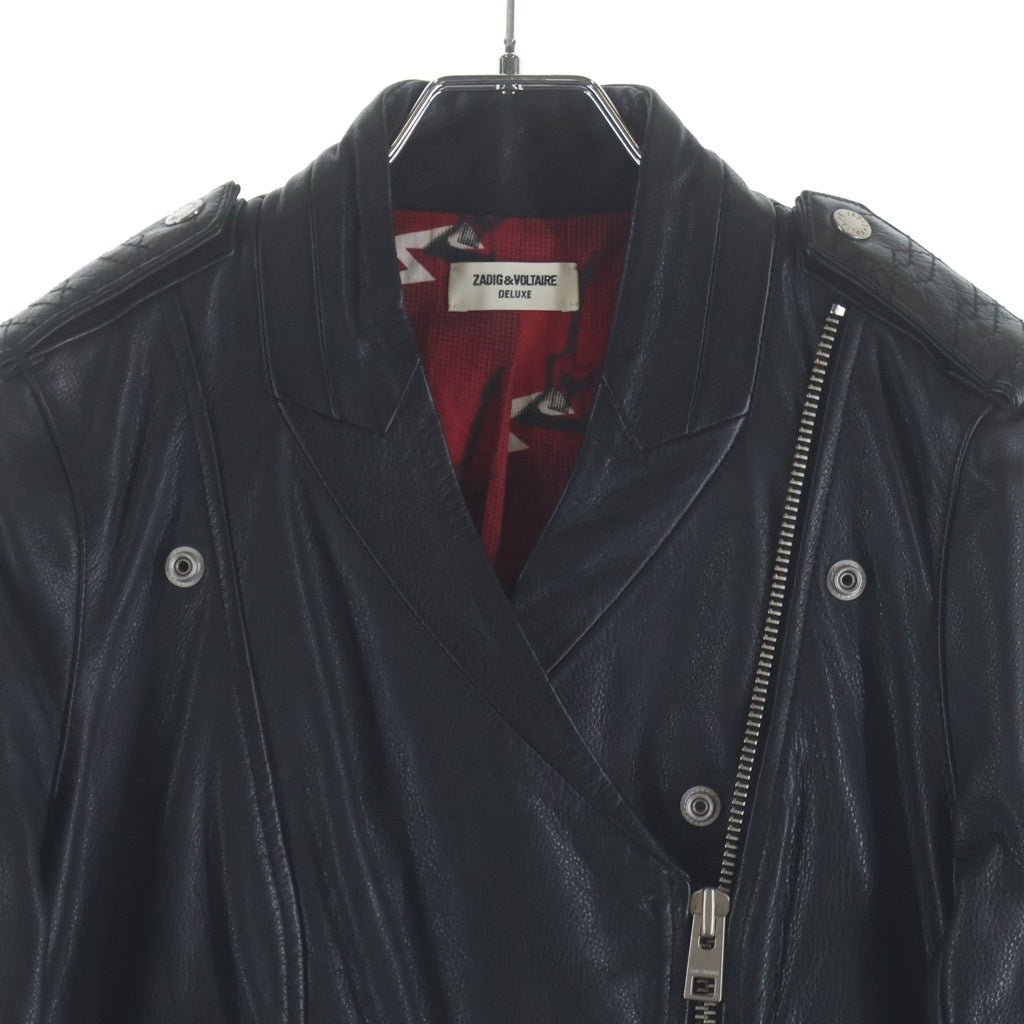 ZADIG&VOLTAIRE(ザディグエヴォルテール) カウレザー ダブルライダース ジップアップジャケット ブラック レディース