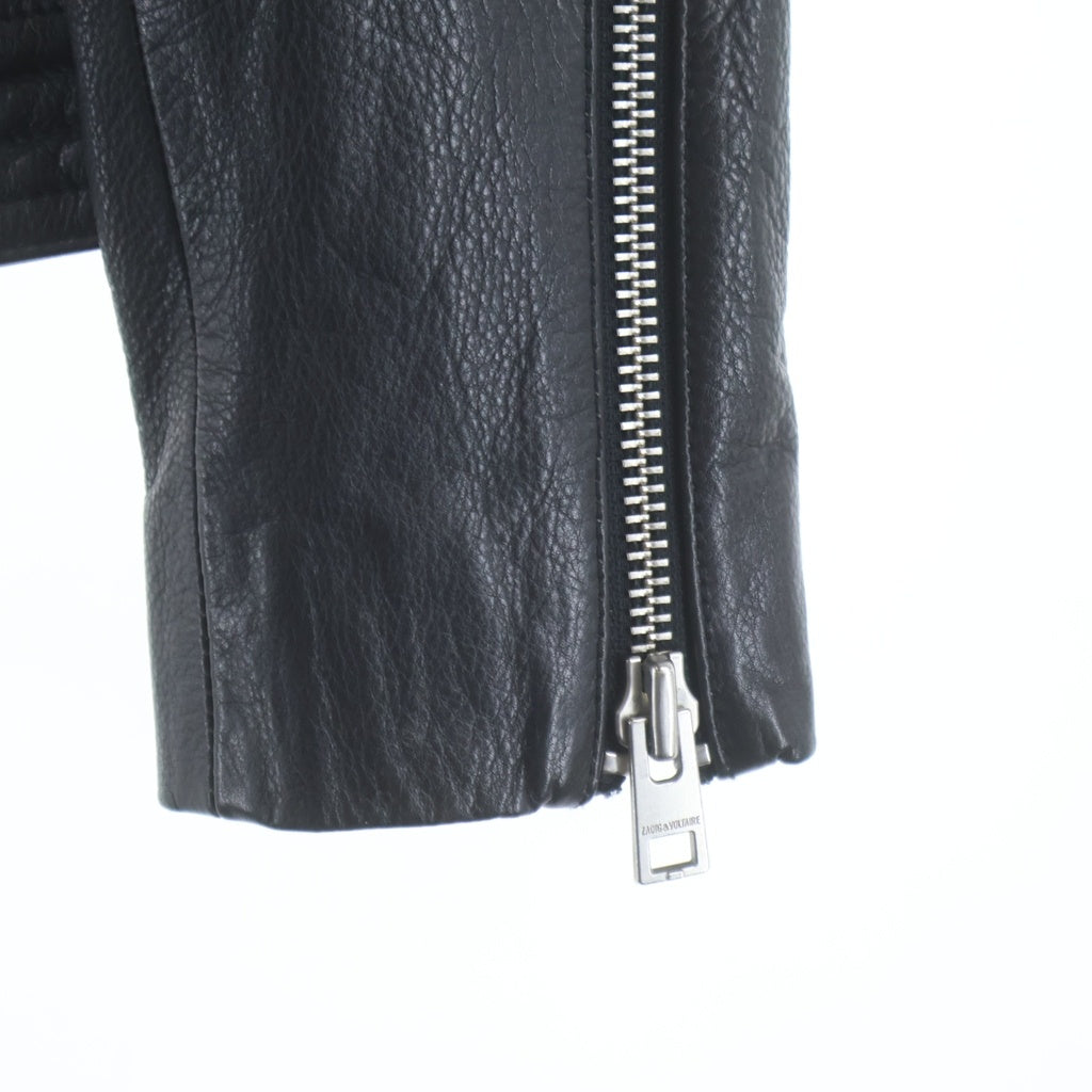 ZADIG&VOLTAIRE(ザディグエヴォルテール) カウレザー ダブルライダース ジップアップジャケット ブラック レディース